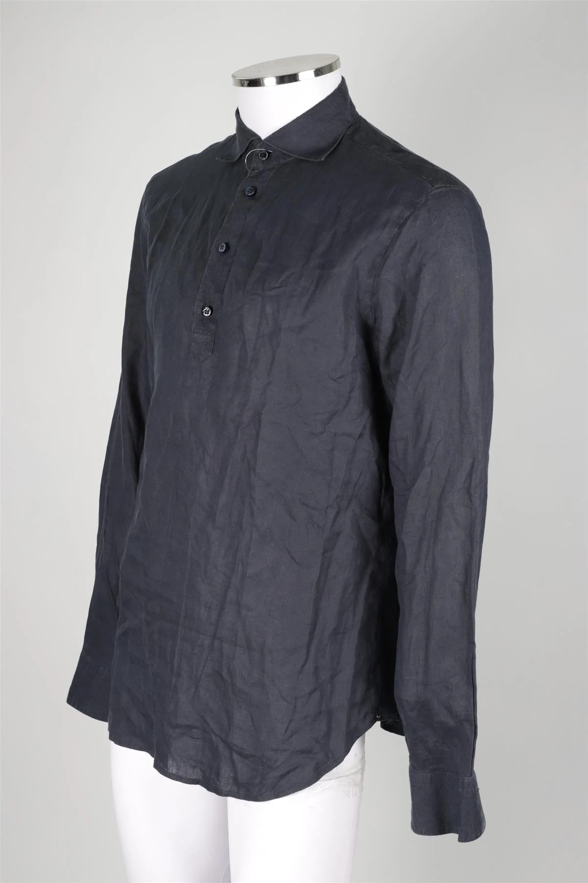 100% CAPRI NAVY MEN'S LINEN SHIRT MEDIUM - Image 3
