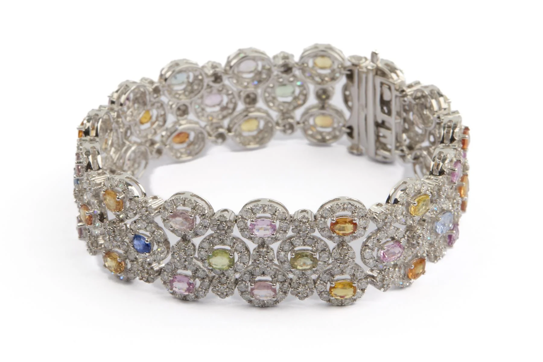 18K WHITE GOLD DIAMOND AND GEMSTONE BRACELET - Image 4