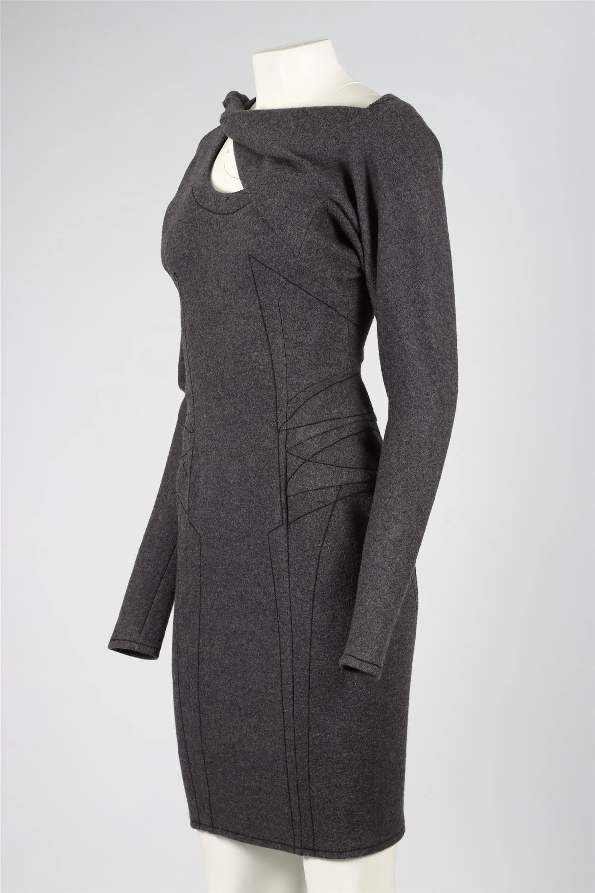 6267 GREY WOOL MIDI DRESS IT 40 UK 8 - Image 3
