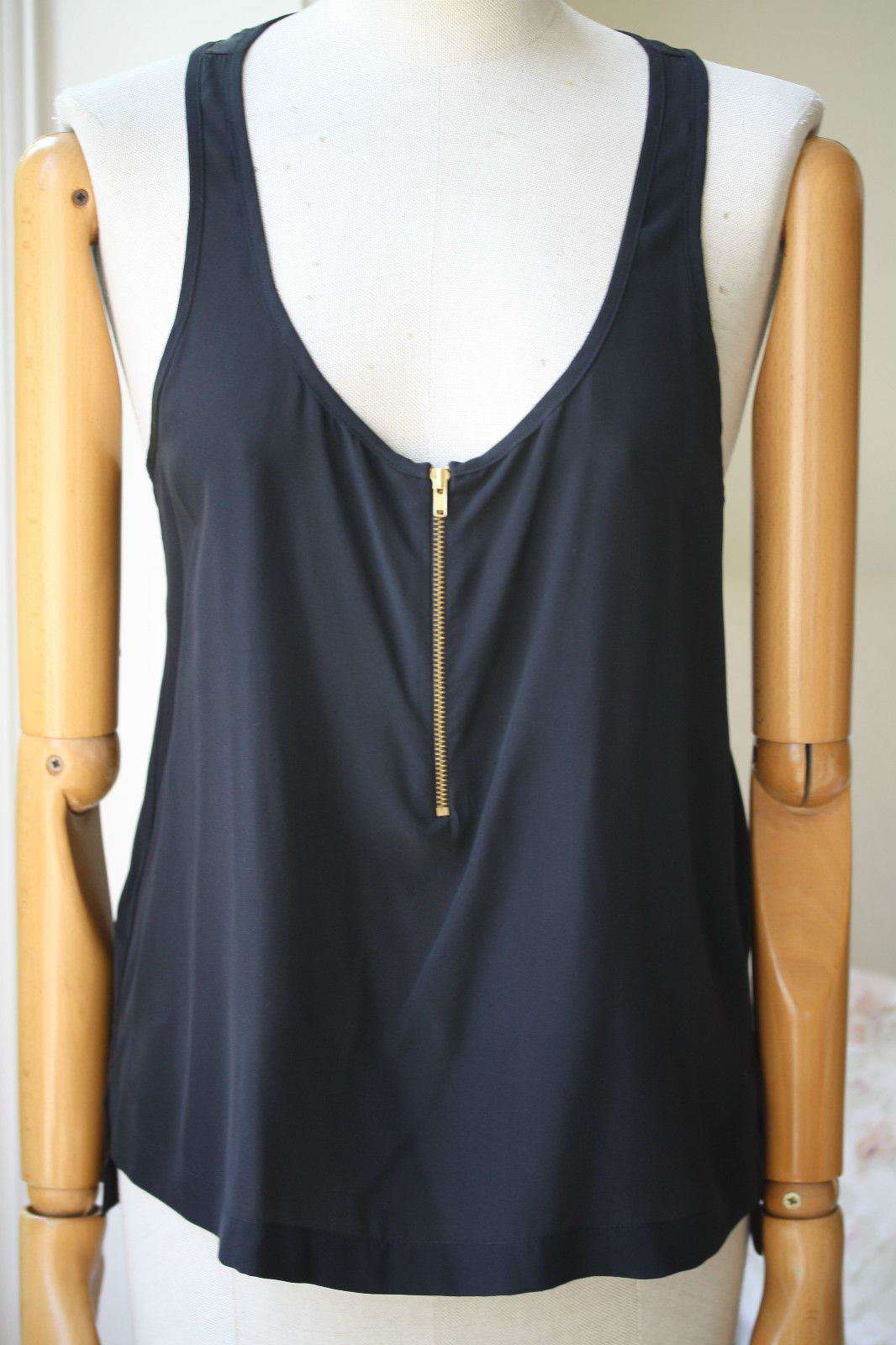 A.L.C. BLACK WASHED SILK ELLE ZIP FRONT TOP SMALL - Image 3