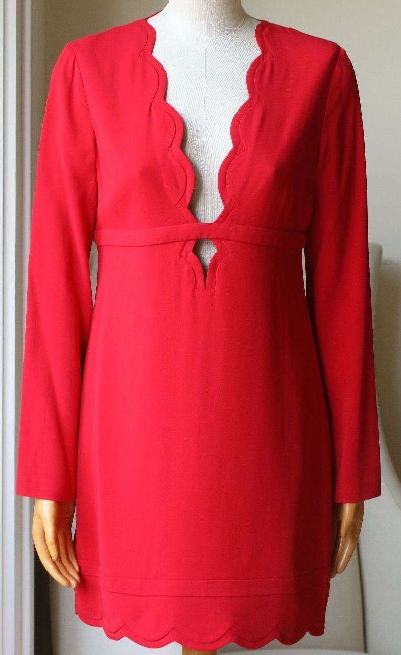 A.L.C. EVE SCALLOPED V-NECK CRIMSON DRESS US 8 UK 12 - Image 5