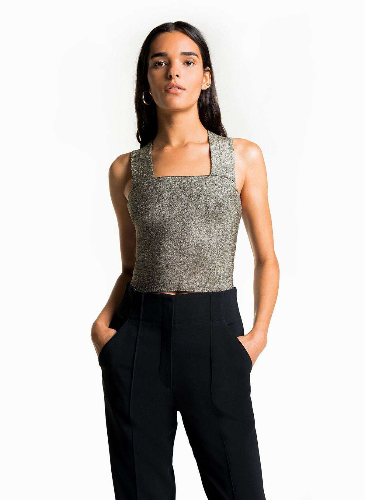 A.L.C. LIA METALLIC CROPPED TOP SMALL