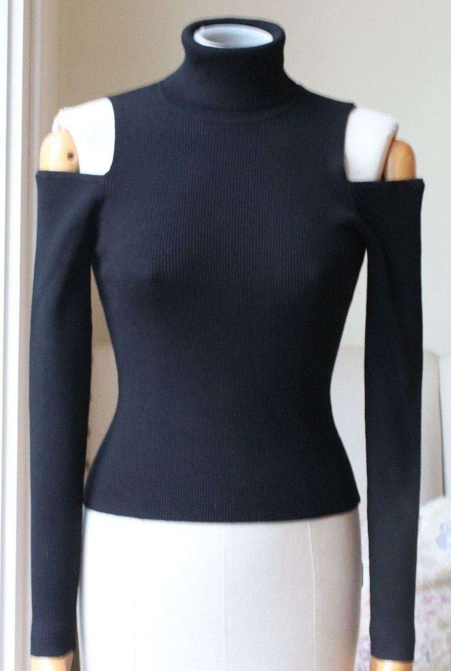 A.L.C. MERVYN RIBBED BLACK CUT OUT SWEATER MEDIUM - Image 6