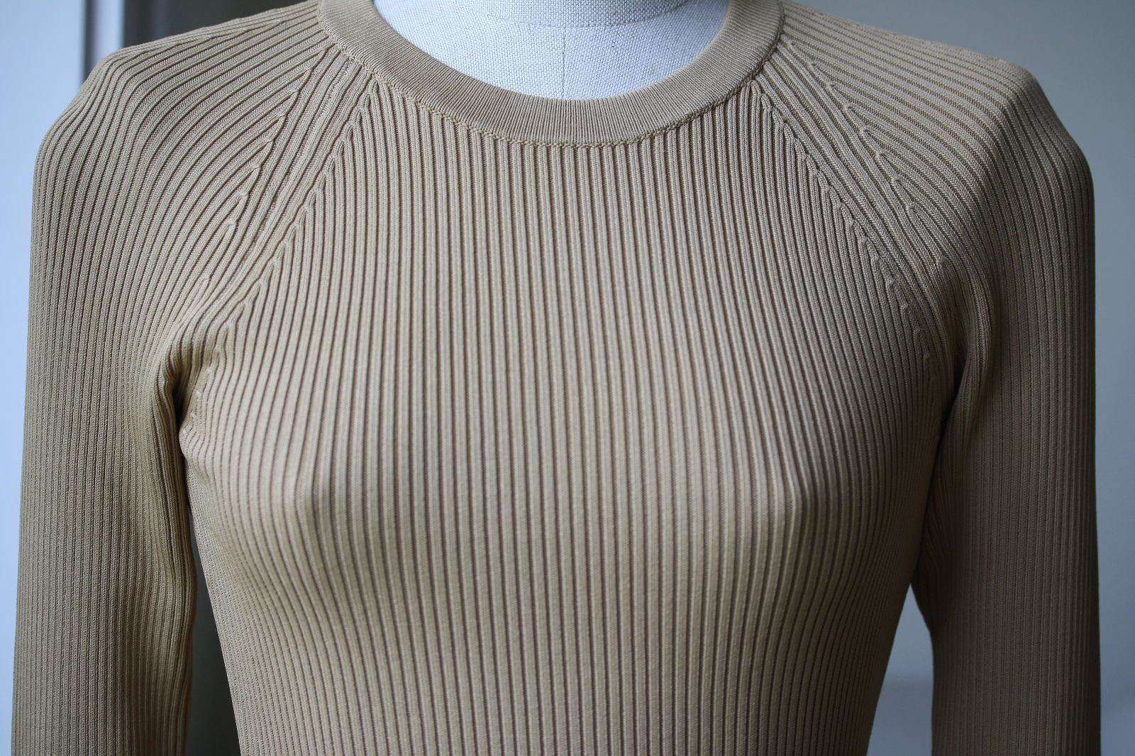 A.L.C. NICK LONG-SLEEVE BEIGE RIBBED STRETCH DRESS SMALL - Image 7