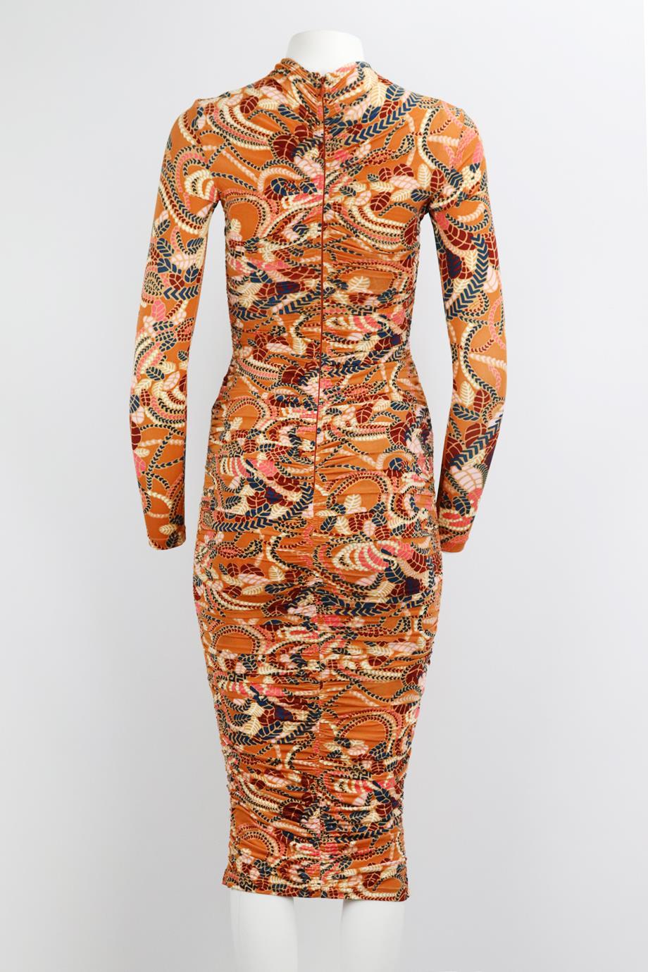 A.L.C. RUCHED PRINTED STRETCH CREPE MIDI DRESS XSMALL - Image 4