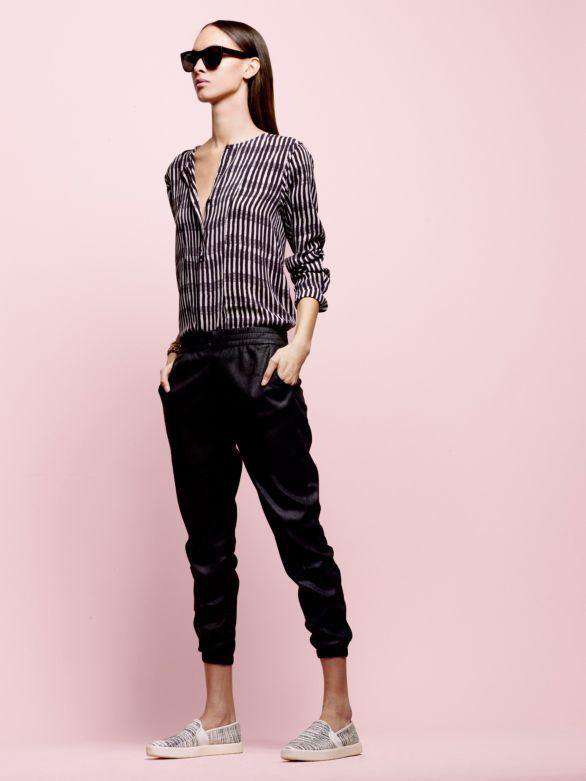 A.L.C. SIMONA BLACK STRIPED BLOUSE SMALL
