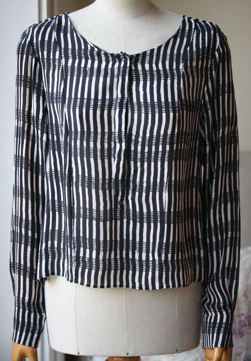 A.L.C. SIMONA BLACK STRIPED BLOUSE SMALL - Image 8