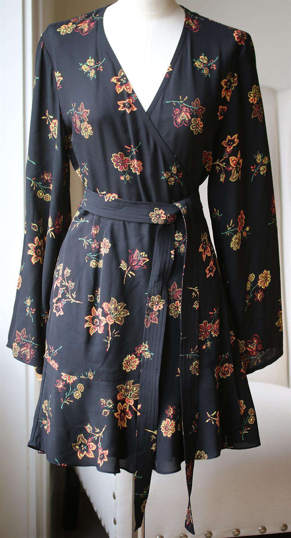 A.L.C. WHITNEY FLORAL PRINT WRAP DRESS US 8 UK 12