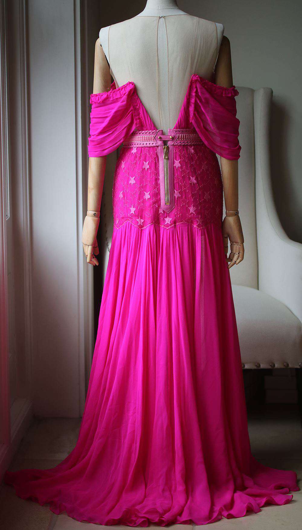 AADNEVIK FRENCH LACE SILK CHIFFON GOWN WITH LEATHER DETAIL SMALL - Image 4