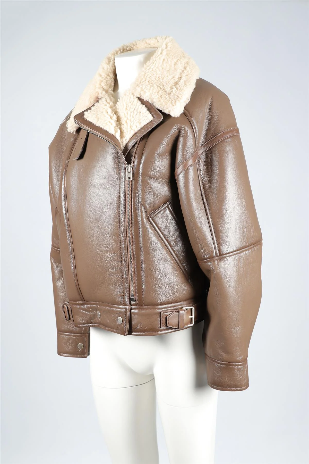 ACNE STUDIO BROWN SHEARLING AND LEATHER JACKET EU 36 UK 8 - Image 3