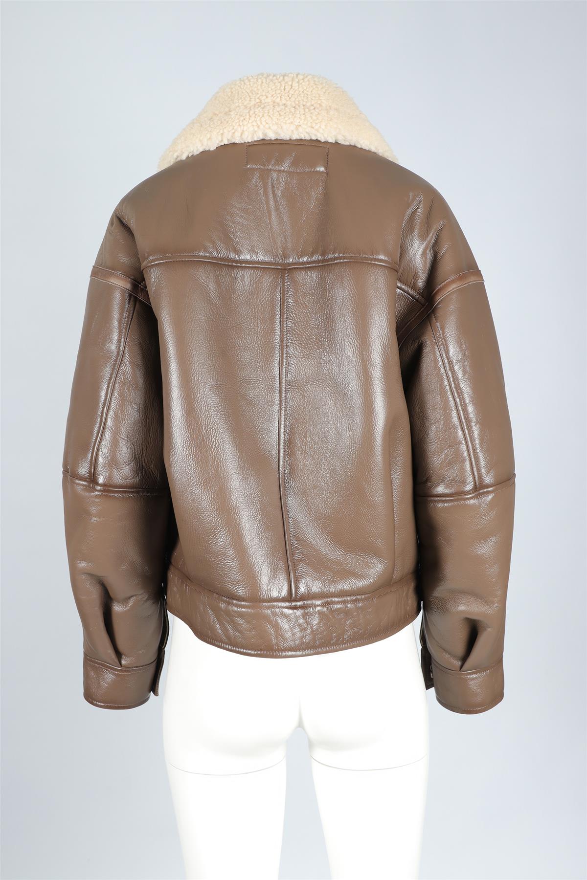 ACNE STUDIO BROWN SHEARLING AND LEATHER JACKET EU 36 UK 8 - Image 4