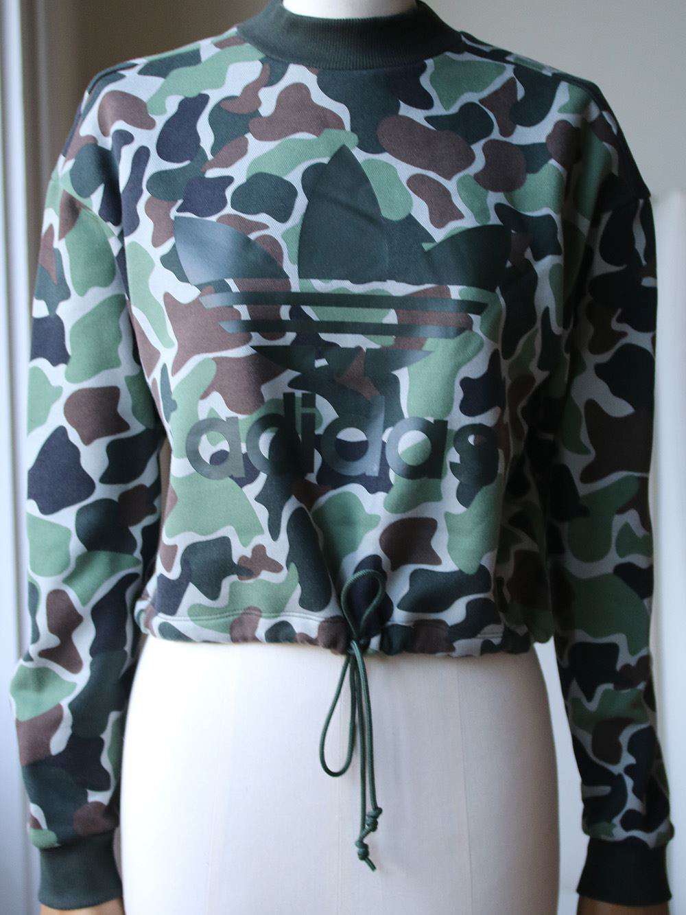 ADIDAS ORIGINALS CAMO PRINT DRAWSTRING CROP SWEATER UK 8 - Image 3