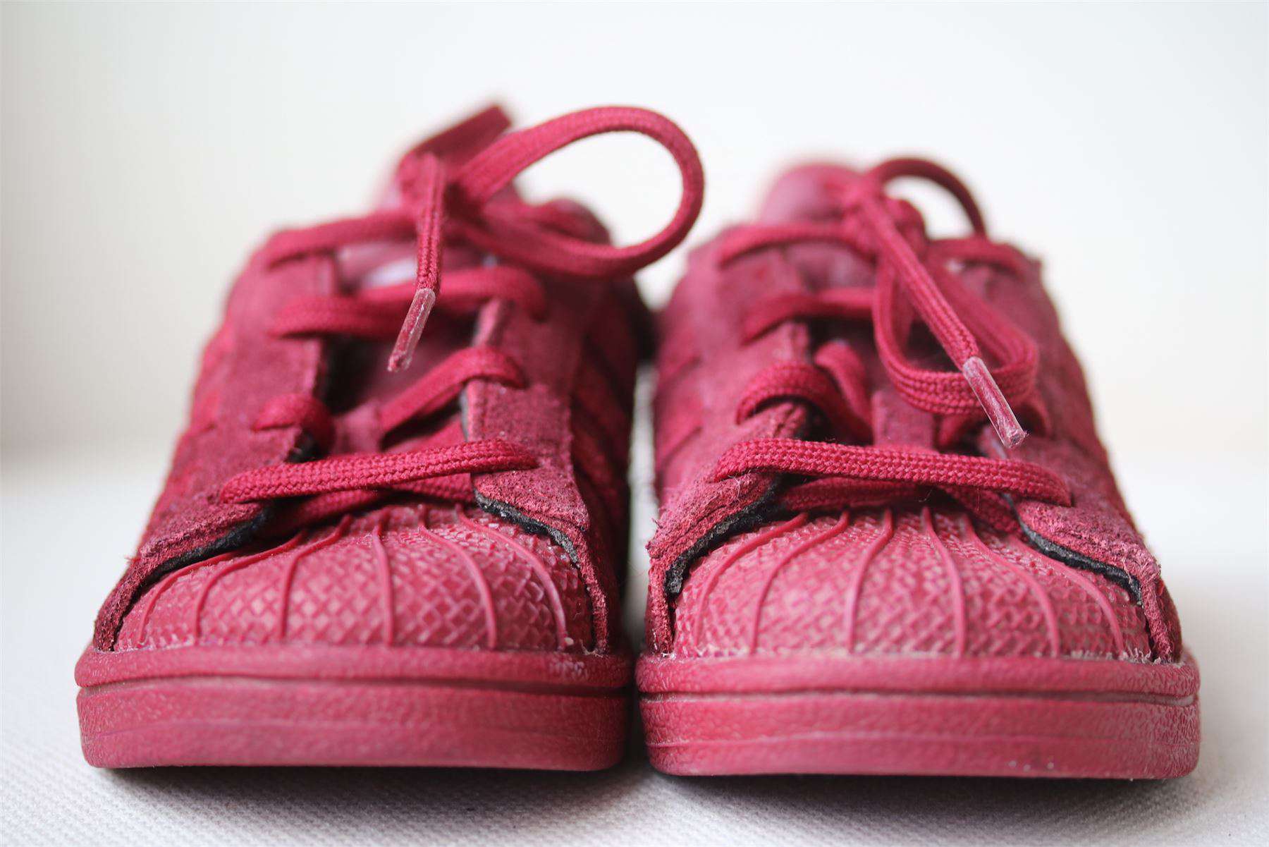 ADIDAS ORIGINALS SUPERSTAR KIDS RED SUEDE TRAINERS EU 23 UK 6 - Image 2