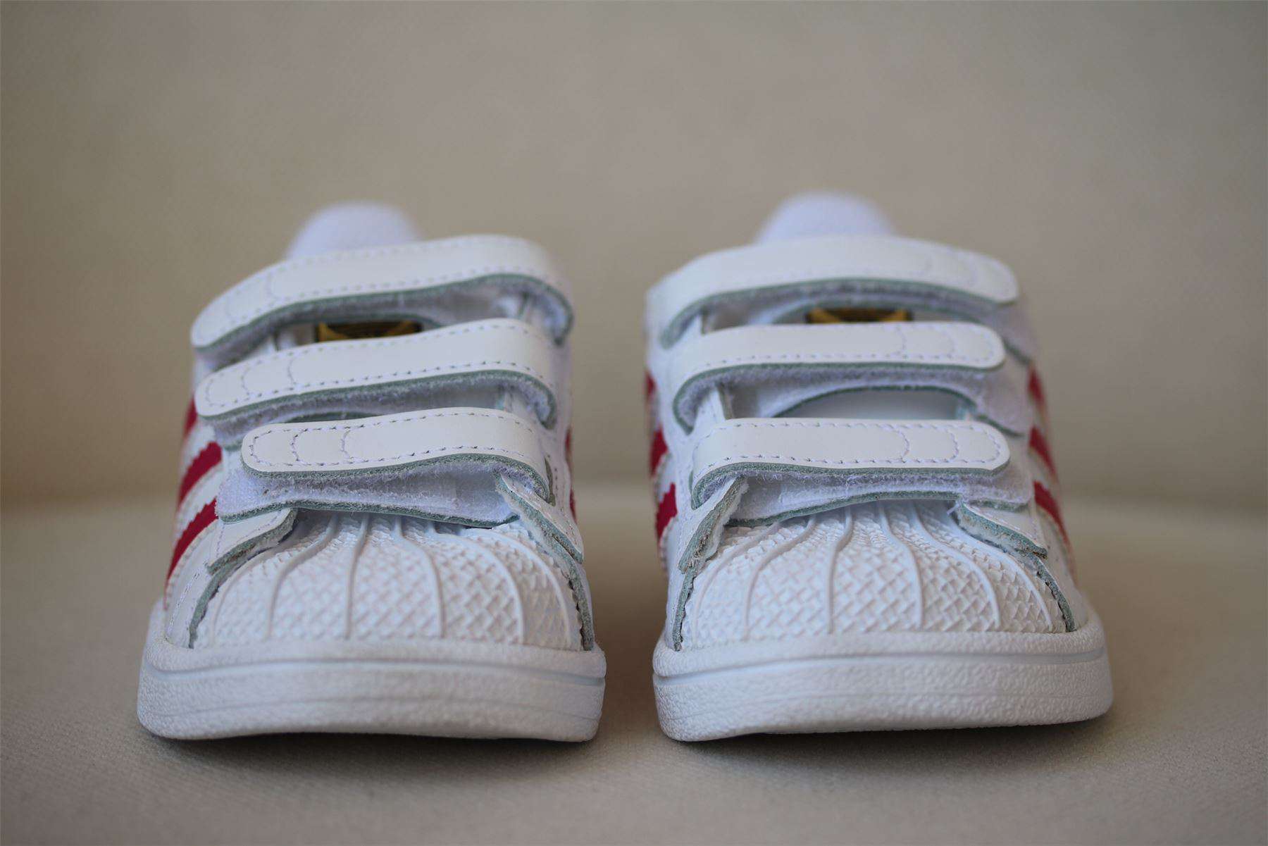 ADIDAS ORIGINALS SUPERSTAR KIDS WHITE & PINK VELCRO TRAINERS EU 25 UK 7.5K US 8K - Image 2