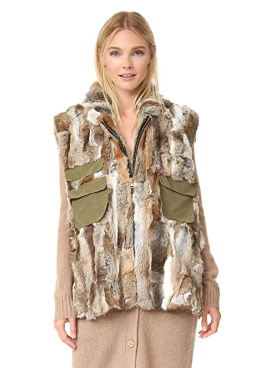 ADRIENNE LANDAU RABBIT ARMY VEST GILET SMALL - Image 10