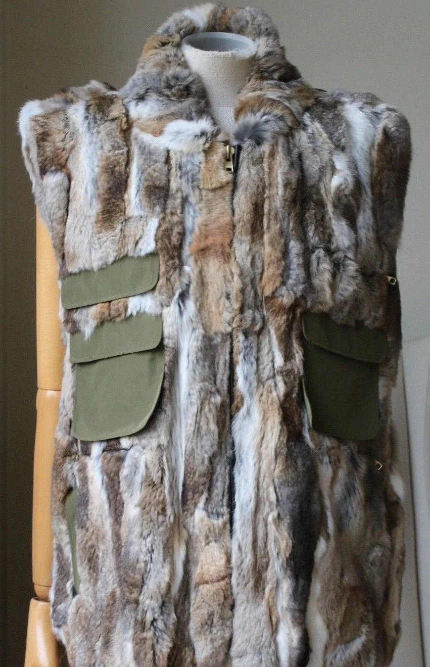 ADRIENNE LANDAU RABBIT ARMY VEST GILET SMALL - Image 2
