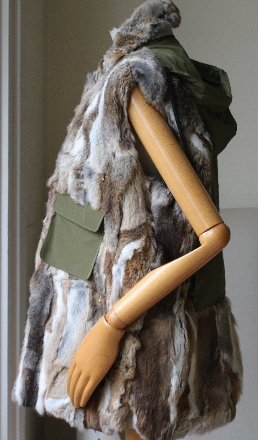 ADRIENNE LANDAU RABBIT ARMY VEST GILET SMALL - Image 4