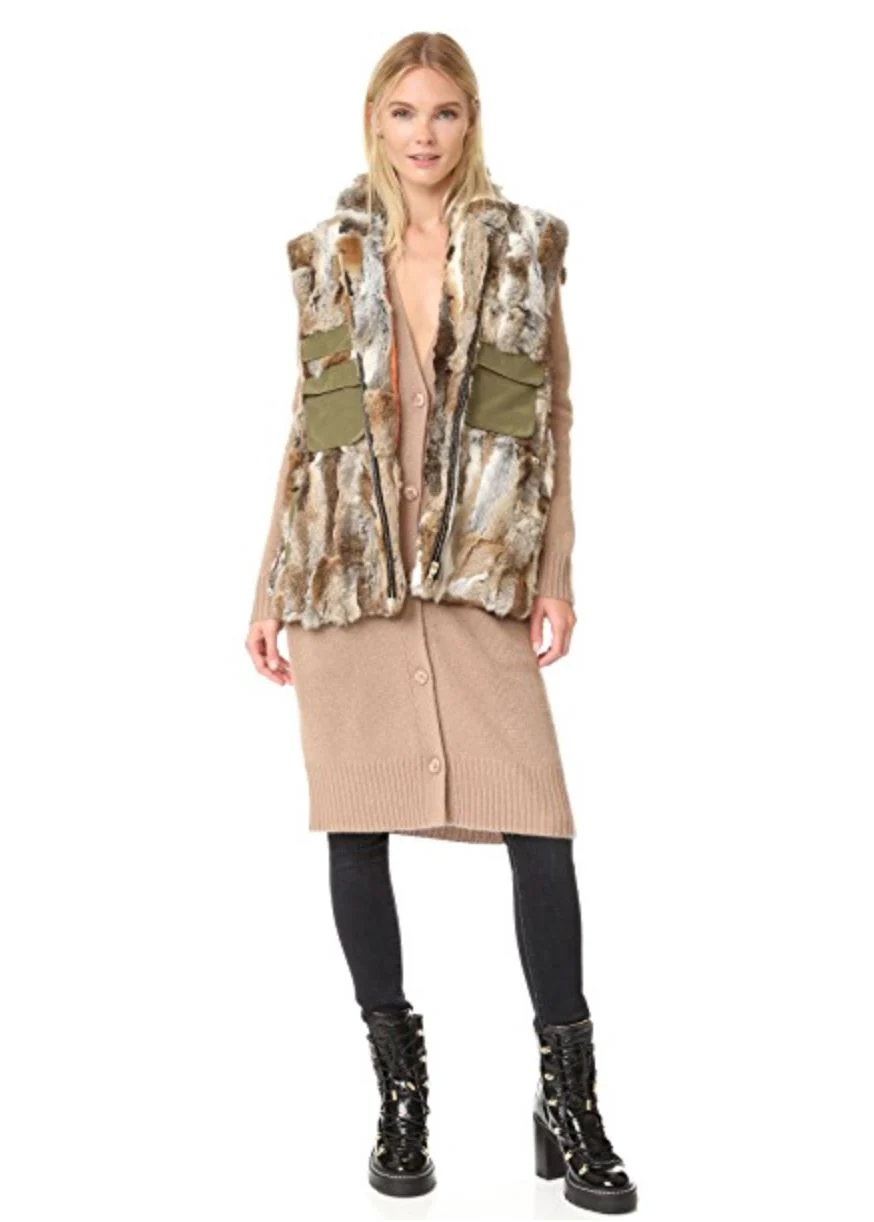 ADRIENNE LANDAU RABBIT ARMY VEST GILET SMALL - Image 9