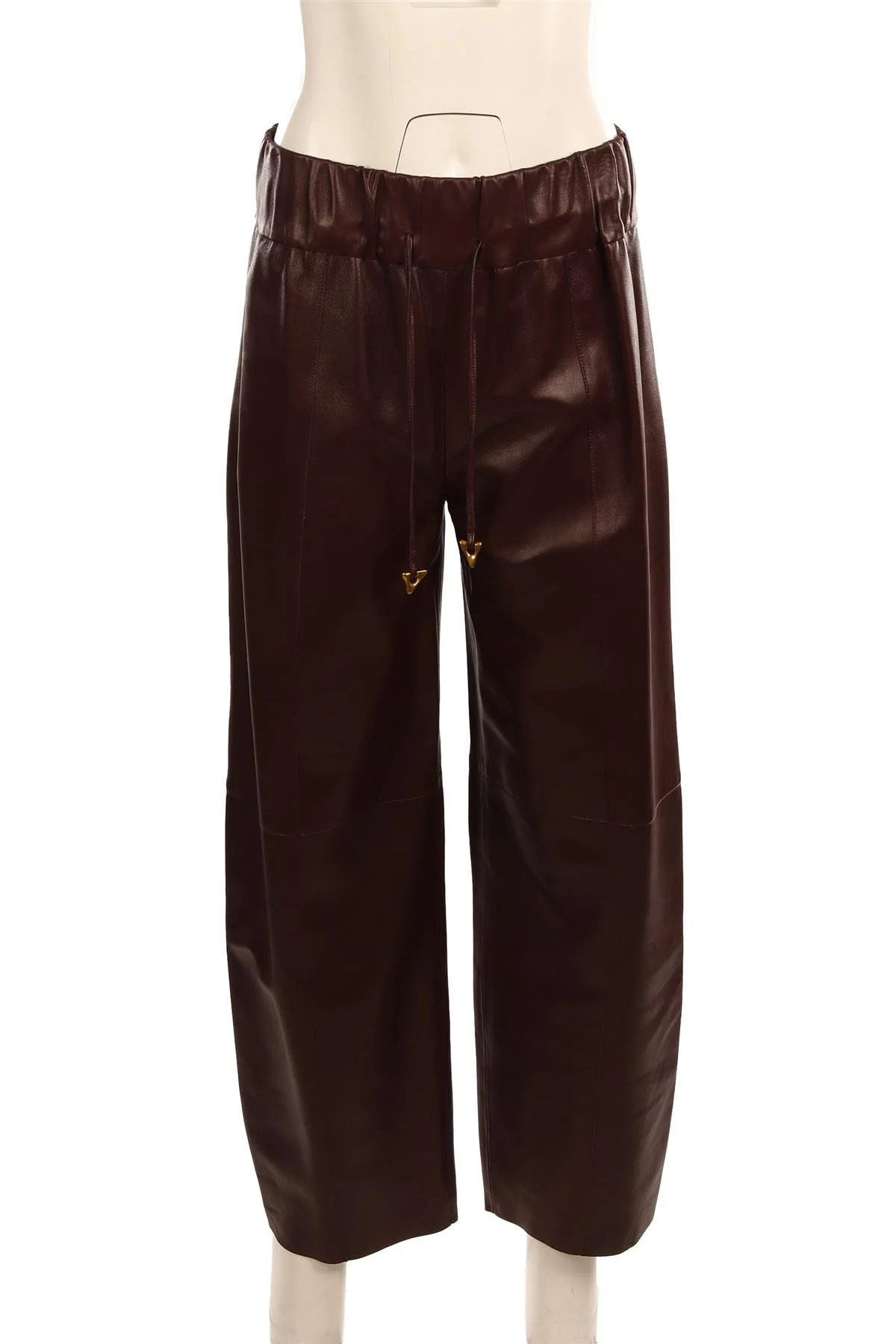 AERON BURGUNDY LEATHER BARREL LEG PANTS SMALL - Image 2