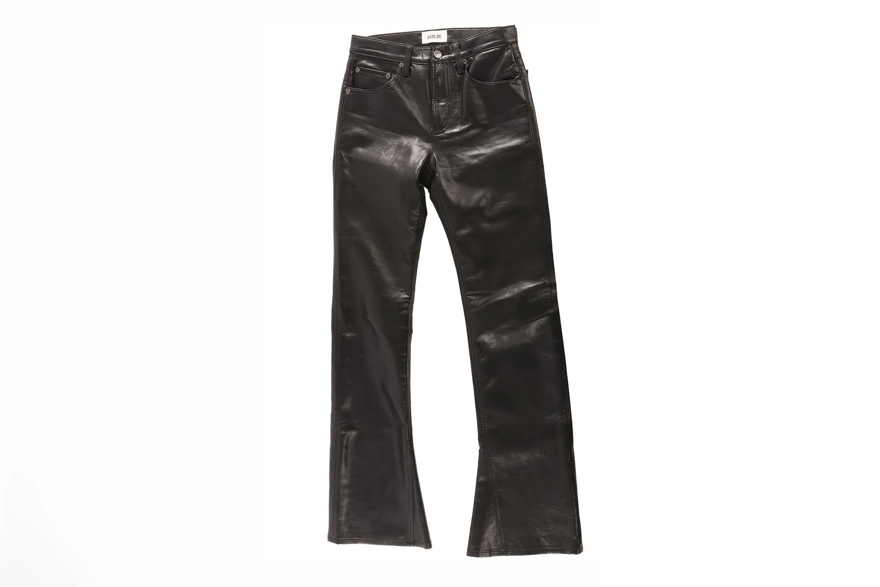 AGOLDE BLACK FAUX LEATHER FLARED PANTS W25 UK 6-8 - Image 2