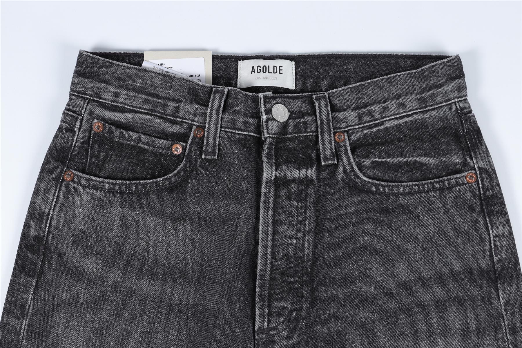 AGOLDE BLACK HIGH RISE STRAIGHT LEG JEANS W24 UK 6 - Image 3