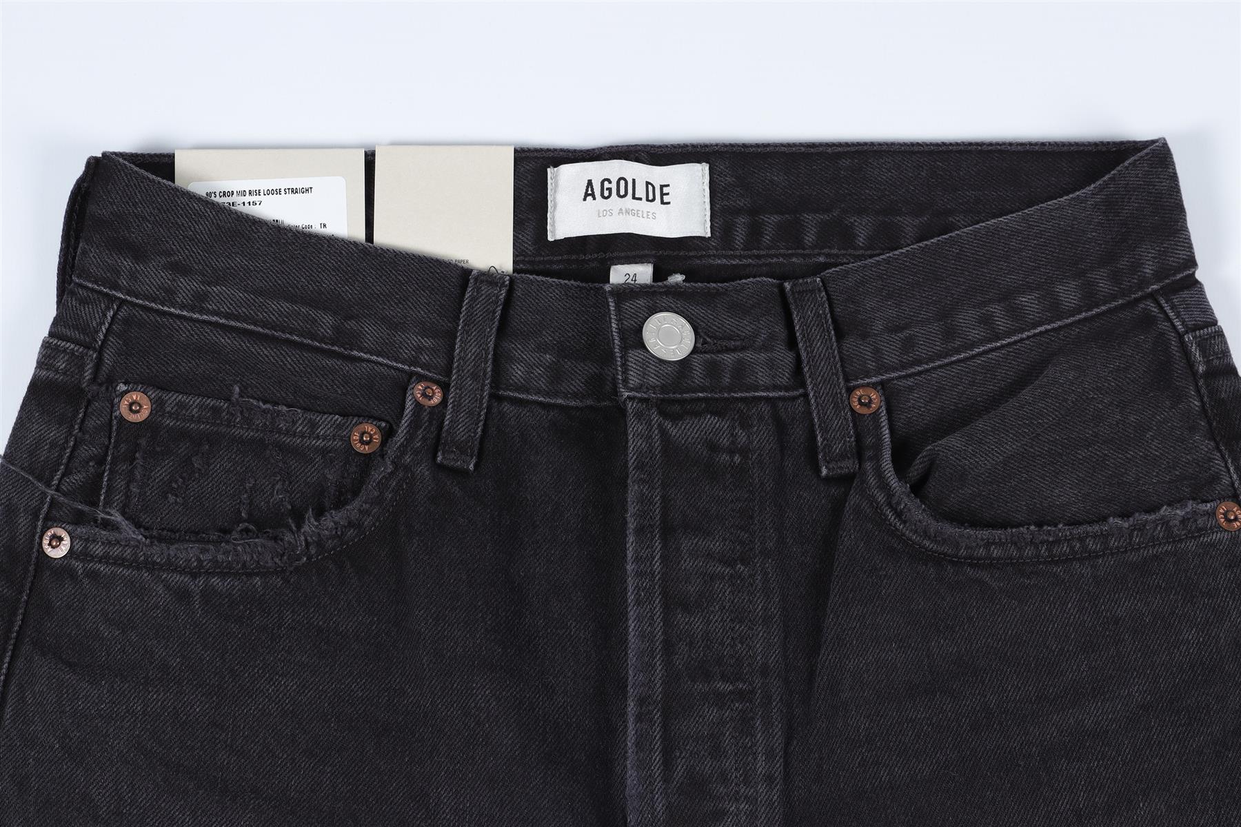 AGOLDE BLACK HIGH RISE STRAIGHT LEG JEANS W24 UK 6 - Image 3