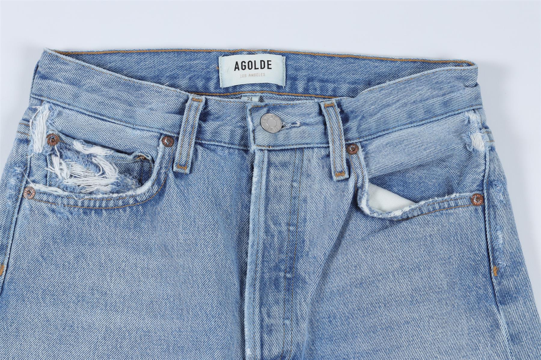 AGOLDE BLUE HIGH RISE STRAIGHT LEG JEANS W24 UK 6 - Image 3