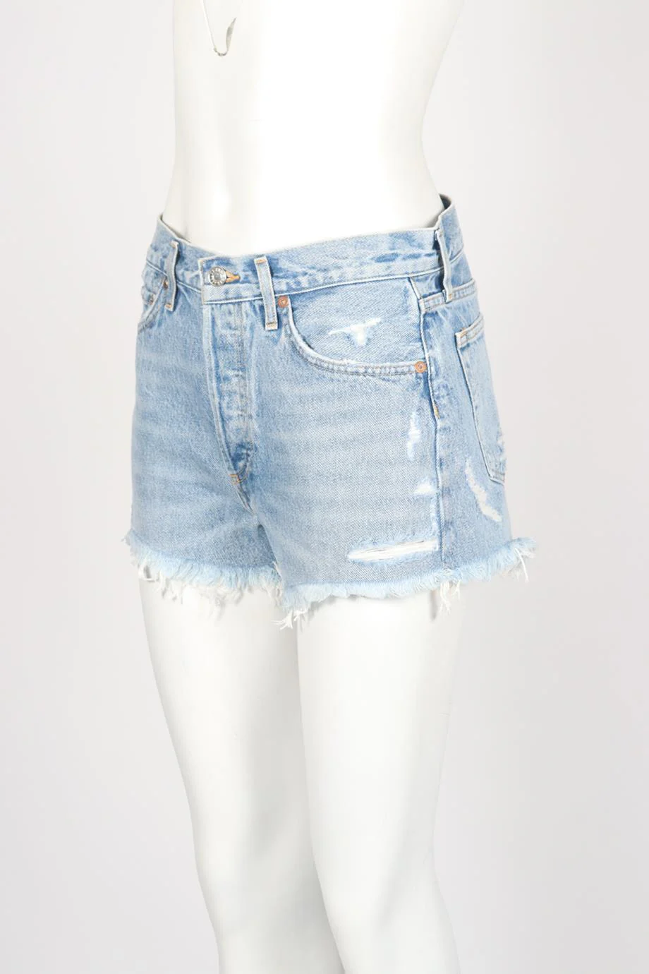 AGOLDE DISTRESSED HIGH RISE DENIM SHORTS W27 UK 8-10 - Image 3
