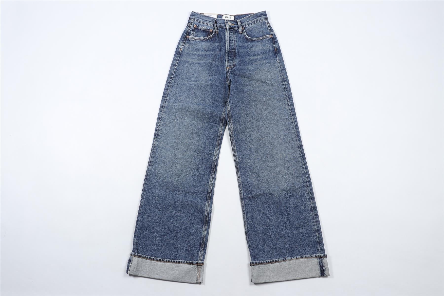 AGOLDE NAVY HIGH RISE WIDE LEG JEANS W24 UK 6 - Image 2