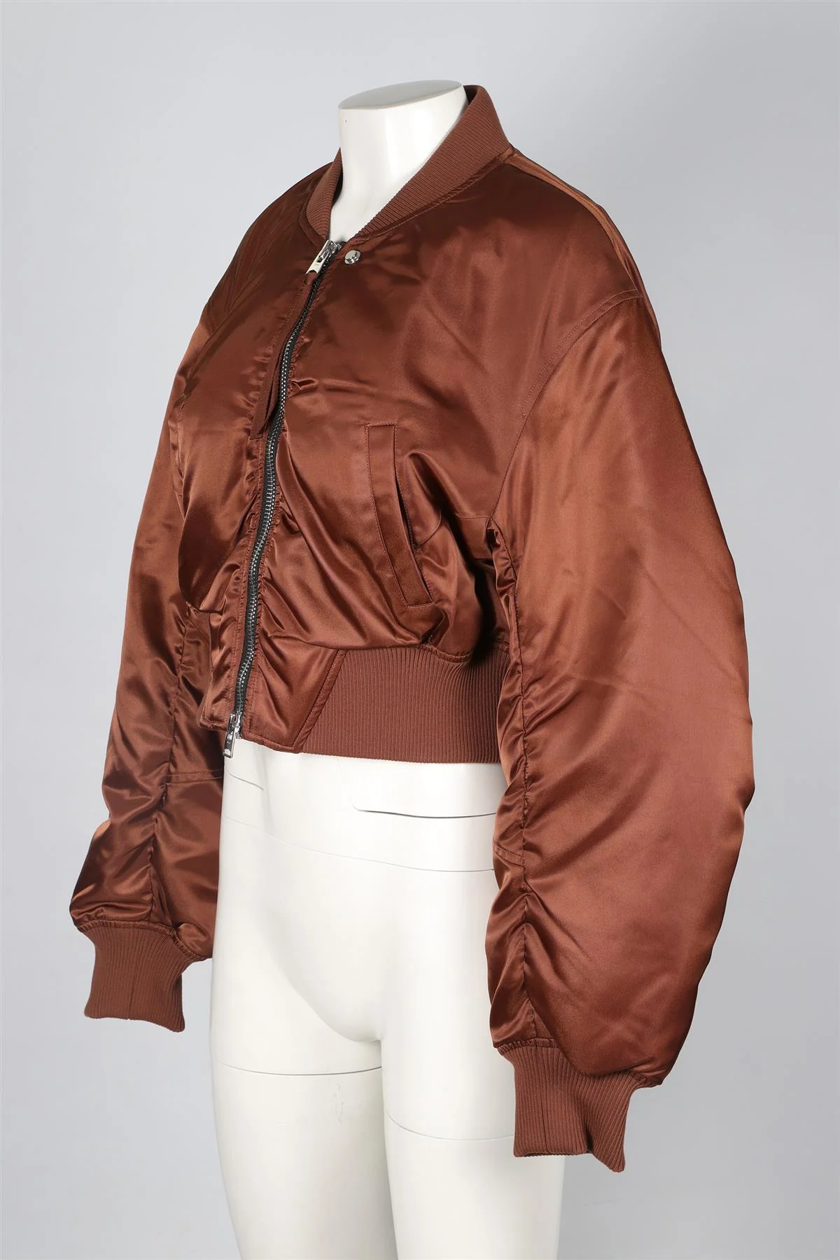 AGOLDE + SHOREDITCH SKI CLUB BROWN SATIN BOMBER JACKET XSMALL - Image 3