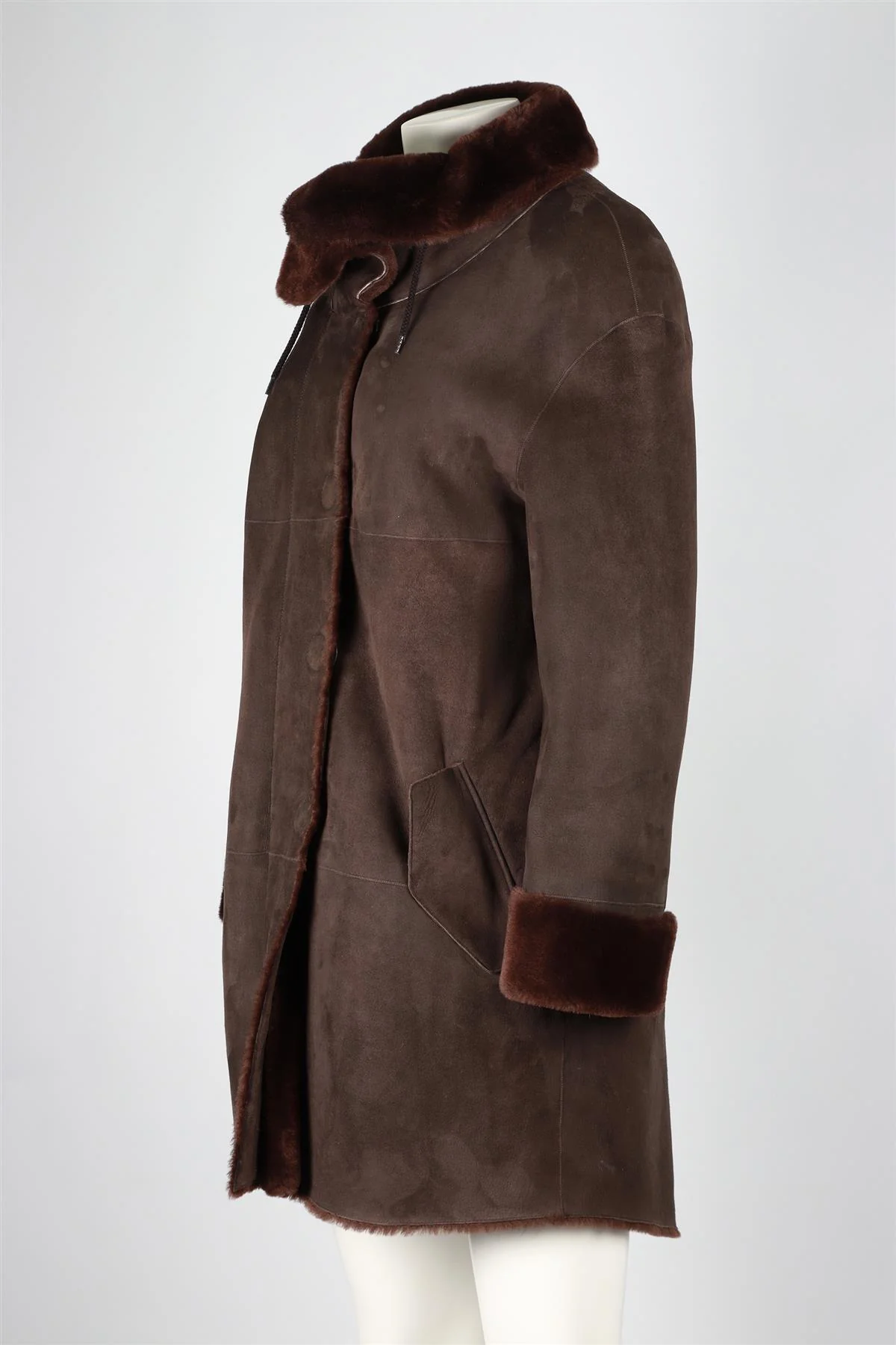 AKRIS BROWN SHEARLING AND SUEDE COAT FR 44 UK 16 - Image 3