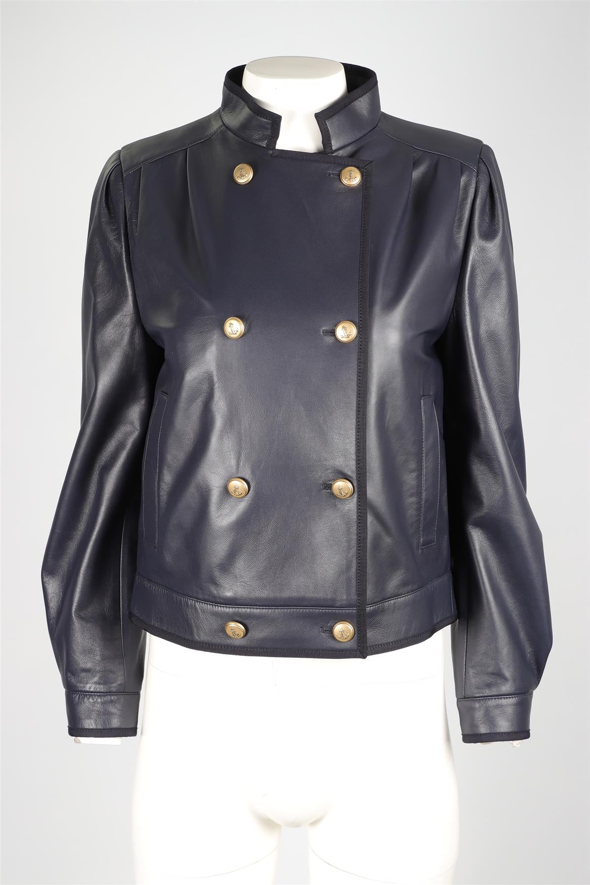 AKRIS NAVY LEATHER JACKET US 4 UK 8 - Image 2