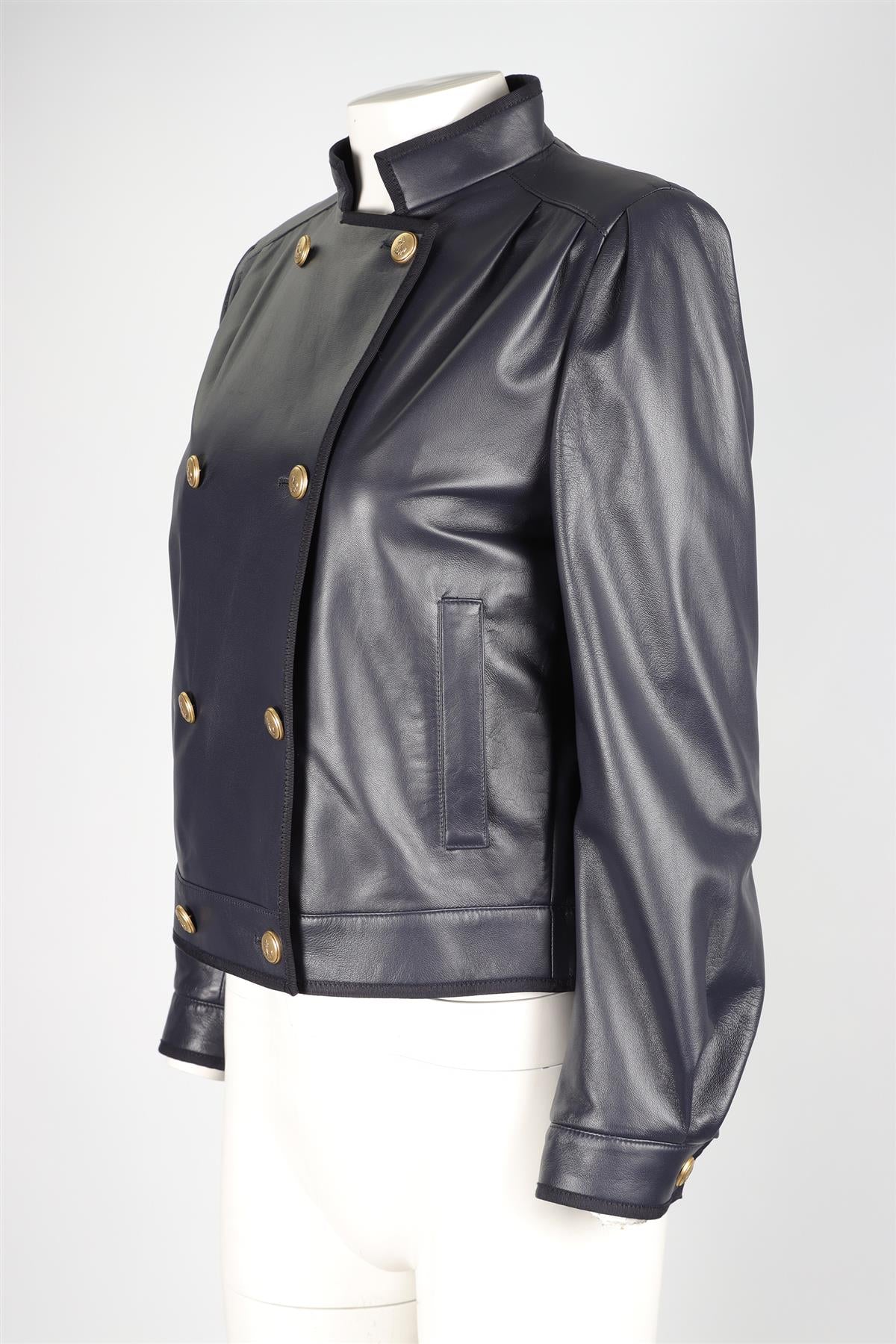 AKRIS NAVY LEATHER JACKET US 4 UK 8 - Image 3