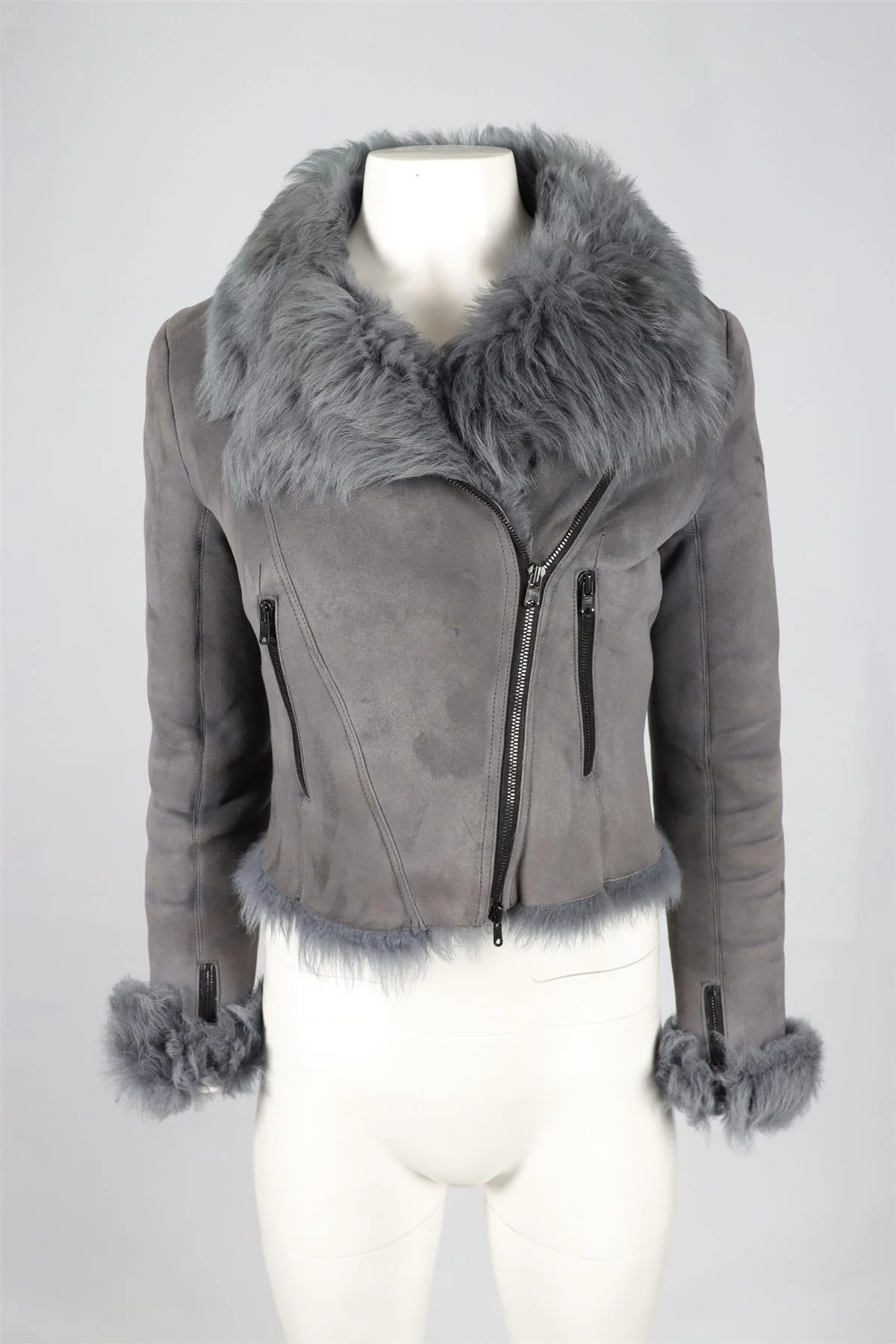 ALAÏA BLUE SHEARLING AND SUEDE JACKET FR 40 UK 12 - Image 2