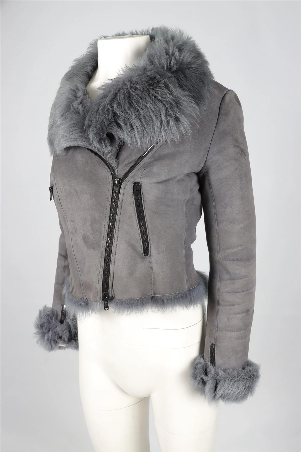 ALAÏA BLUE SHEARLING AND SUEDE JACKET FR 40 UK 12 - Image 3