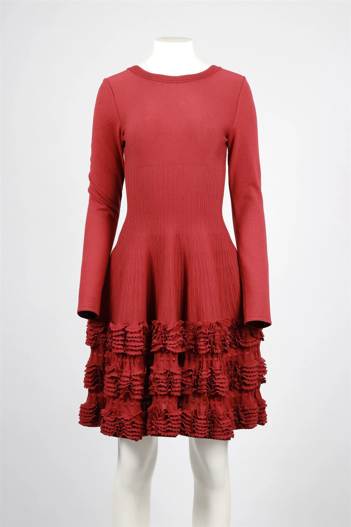ALAÏA BURGUNDY WOOL BLEND MINI DRESS FR 40 UK 12 - Image 2