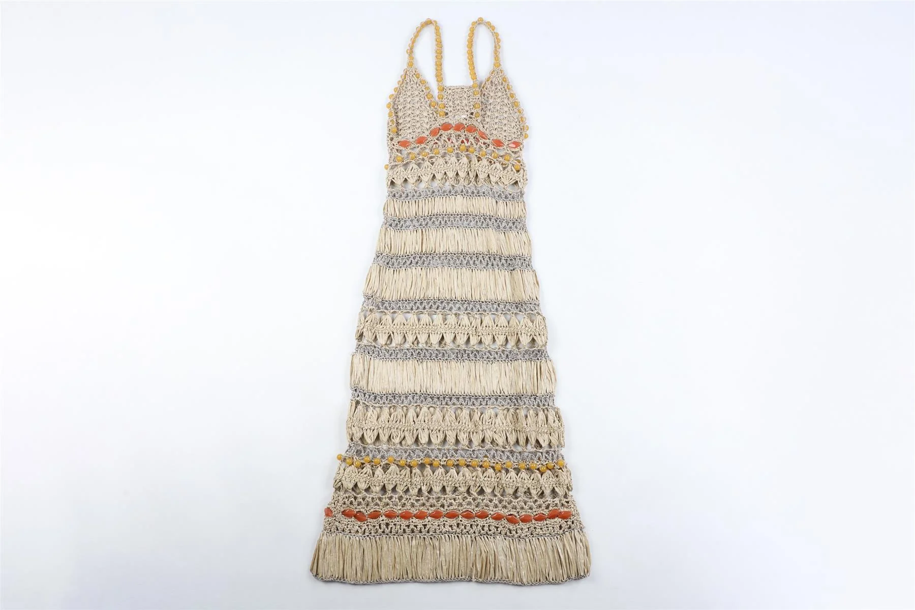 ALBERTA FERRETI BEIGE CROCHET MAXI DRESS UK 8 - Image 4