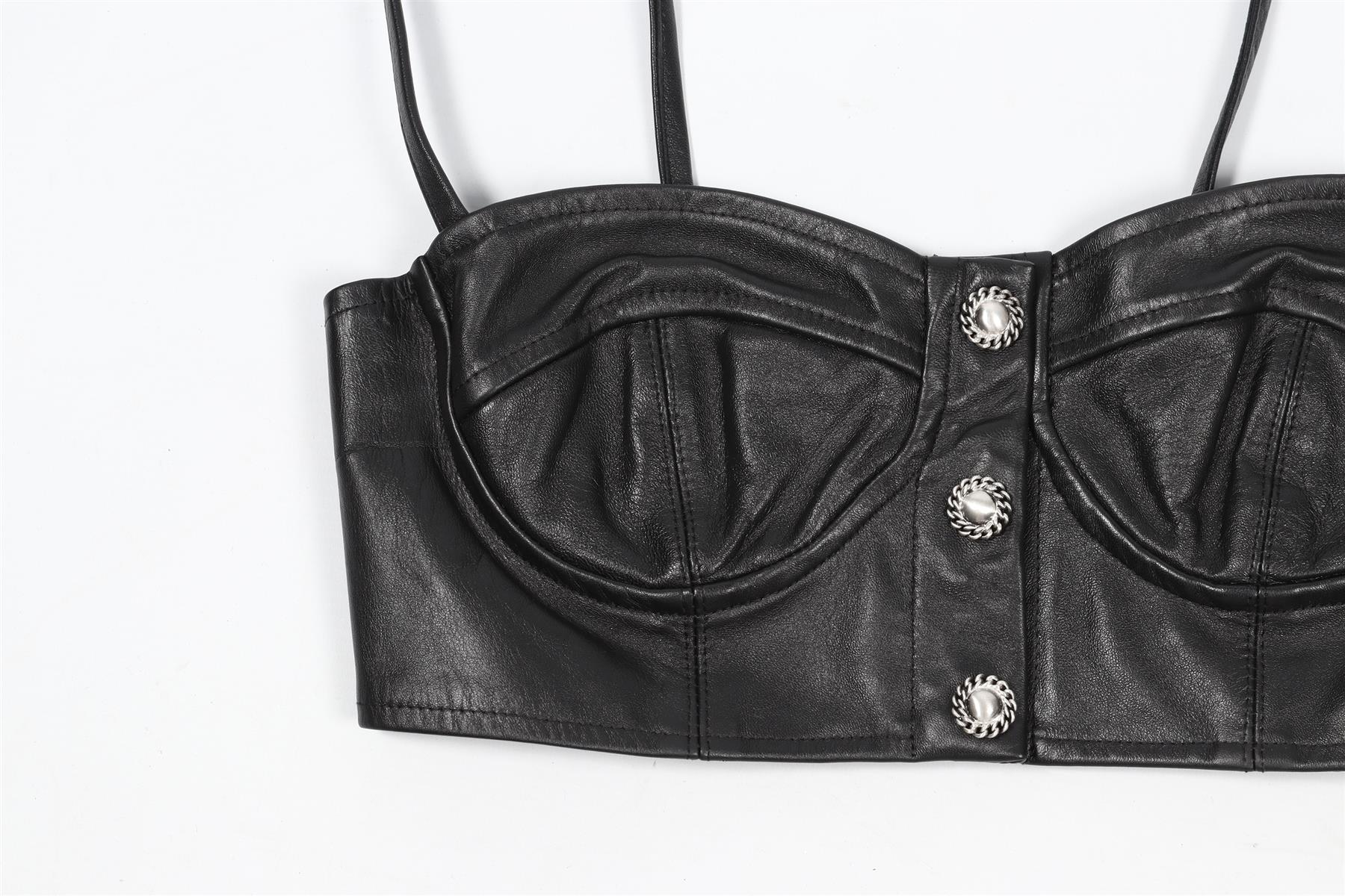 ALESSANDRA RICH BLACK CROPPED LEATHER TOP IT 40 UK 8 - Image 3