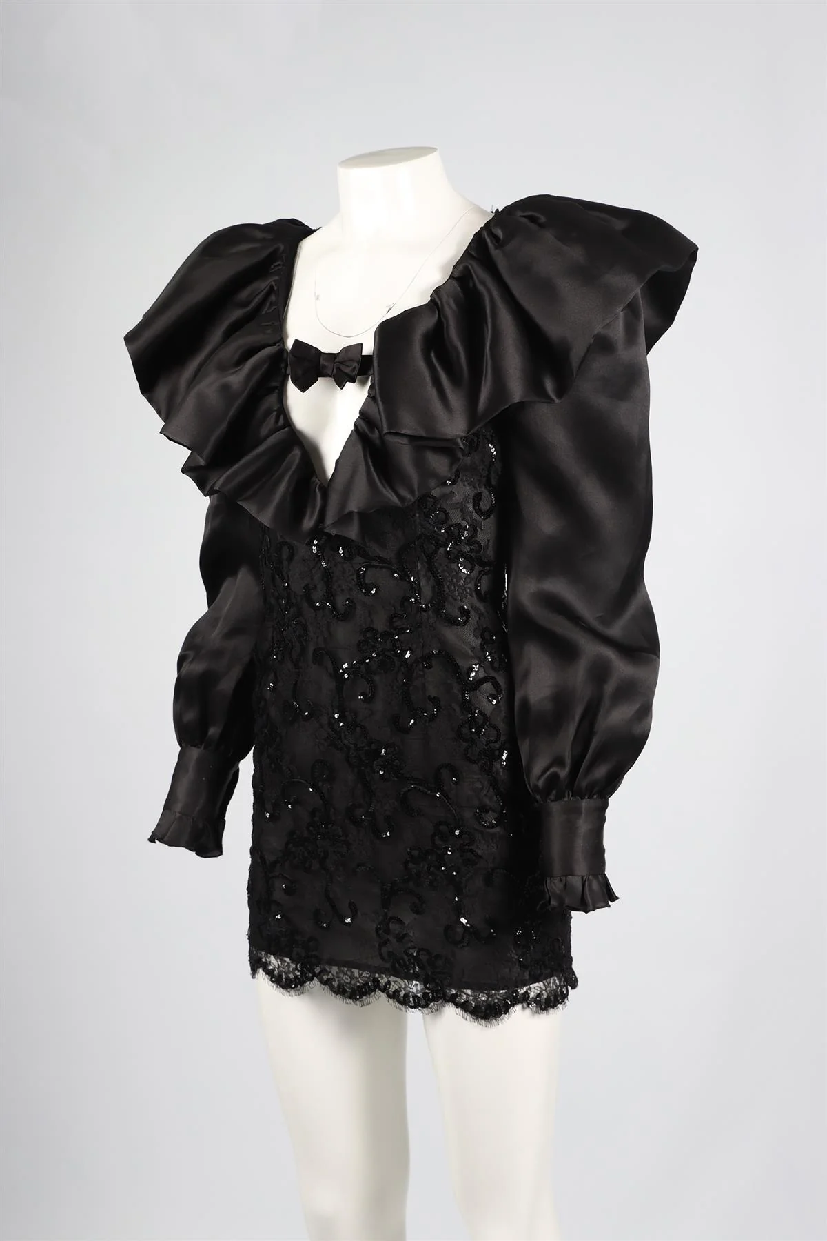 ALESSANDRA RICH BLACK LACE AND SILK MINI DRESS SMALL - Image 3
