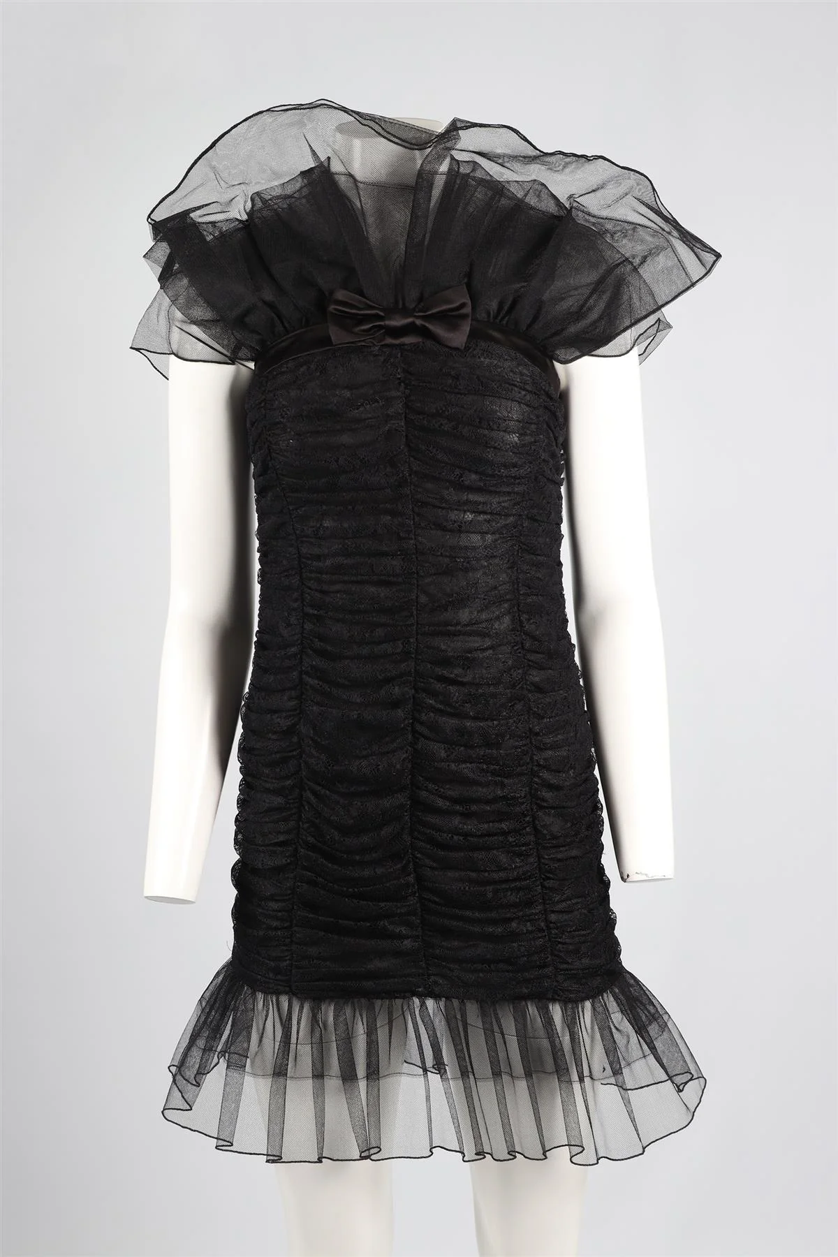 ALESSANDRA RICH BLACK LACE AND TULLE MINI DRESS SMALL - Image 2