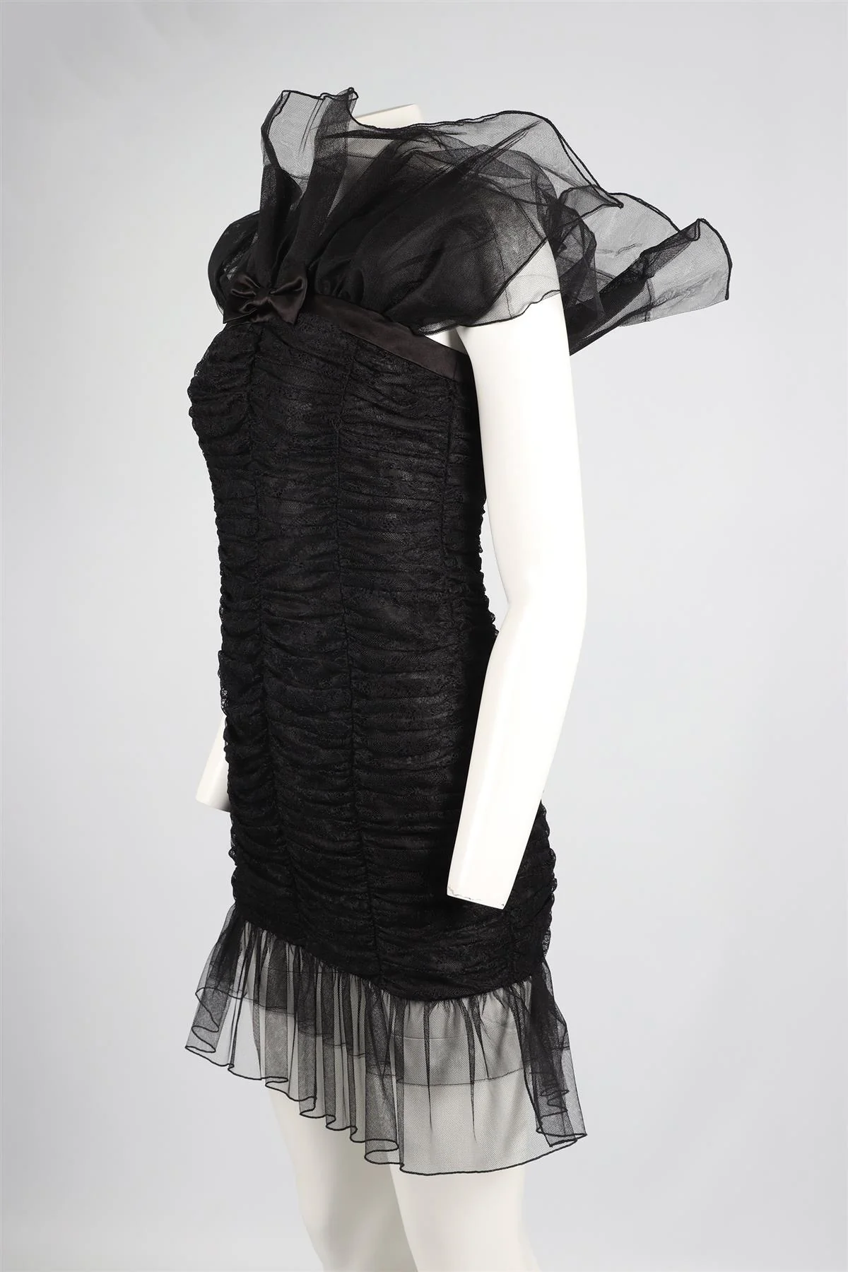 ALESSANDRA RICH BLACK LACE AND TULLE MINI DRESS SMALL - Image 3