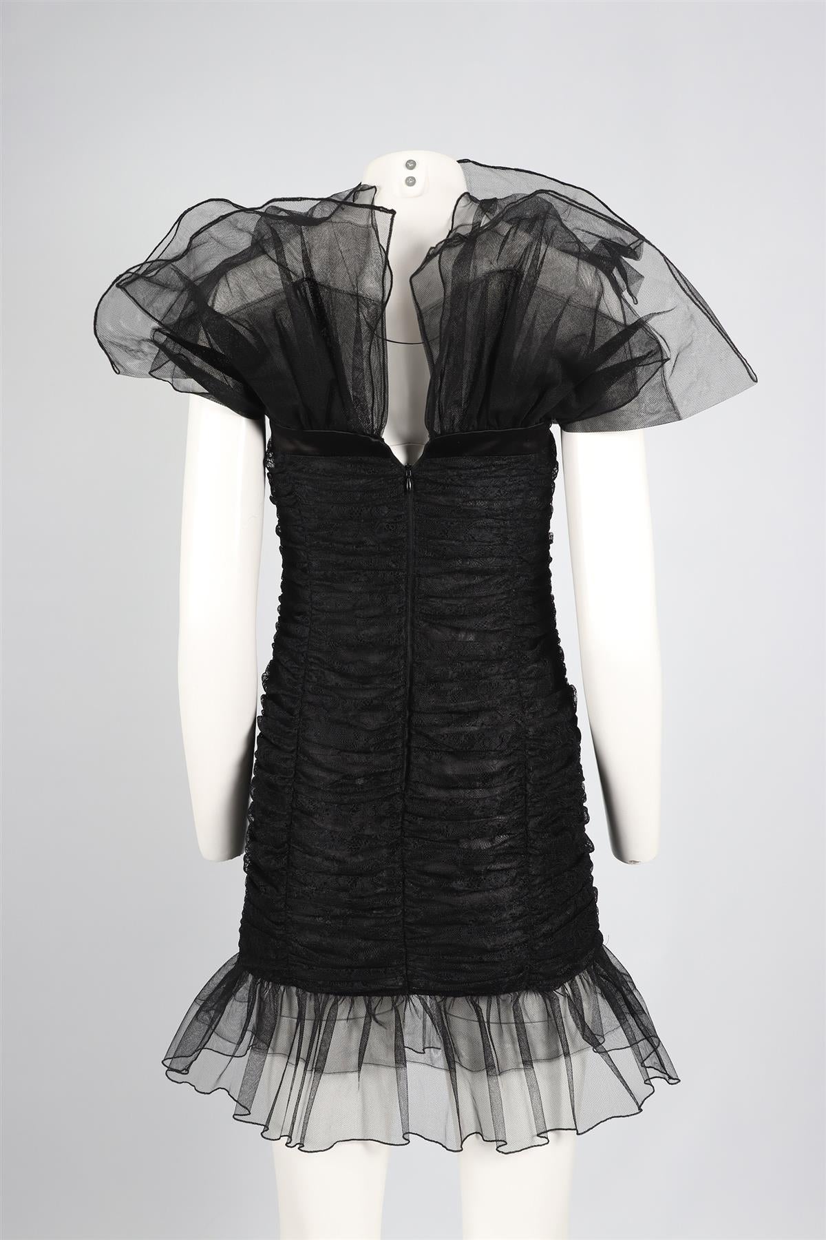 ALESSANDRA RICH BLACK LACE AND TULLE MINI DRESS SMALL - Image 4