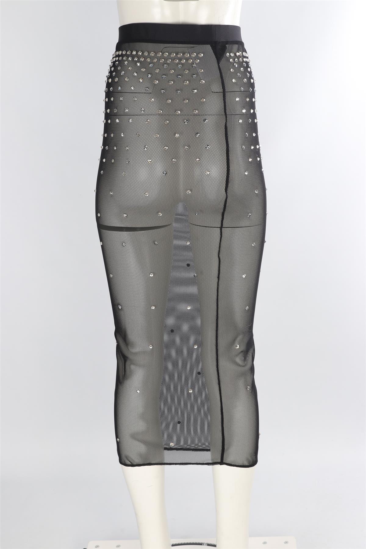 ALESSANDRA RICH BLACK MESH MIDI SKIRT IT 40 UK 8 - Image 4