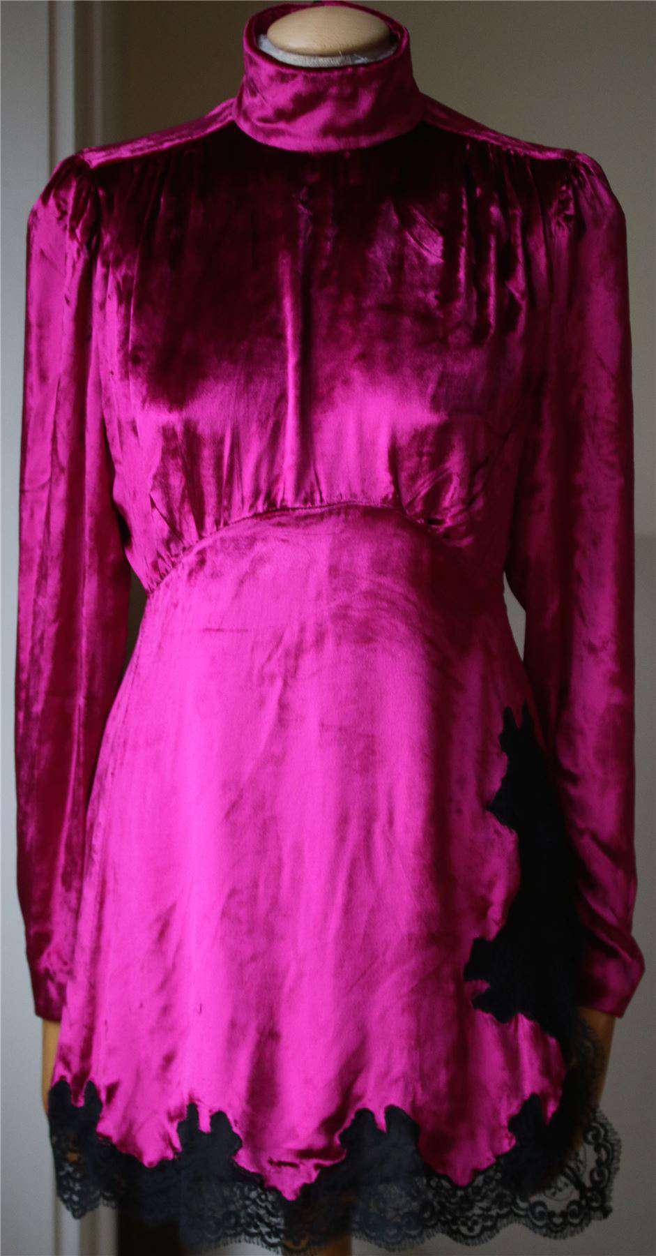 ALESSANDRA RICH LACE-TRIMMED VELVET MINI DRESS IT 40 UK 8 - Image 4