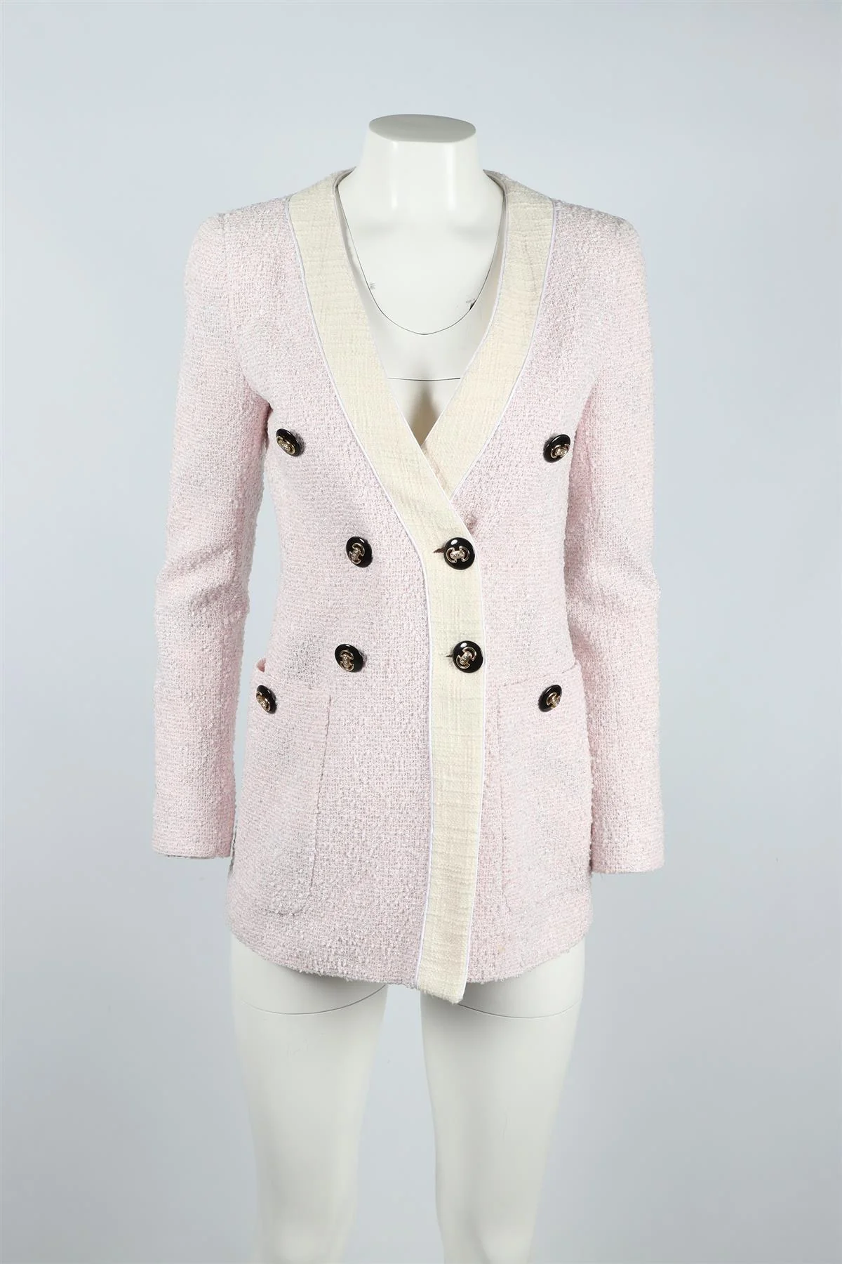 ALESSANDRA RICH PINK TWEED COTTON BLEND BLAZER IT 38 UK 6 - Image 2