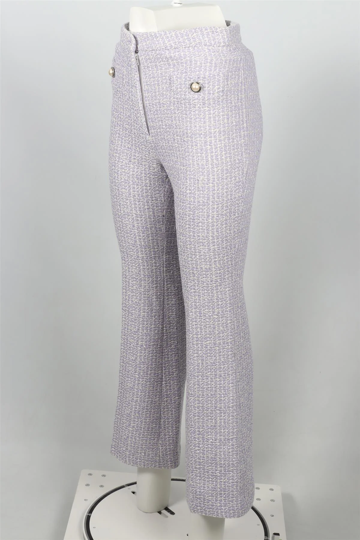 ALESSANDRA RICH PURPLE TWEED FLARED PANTS IT 38 UK 6 - Image 3