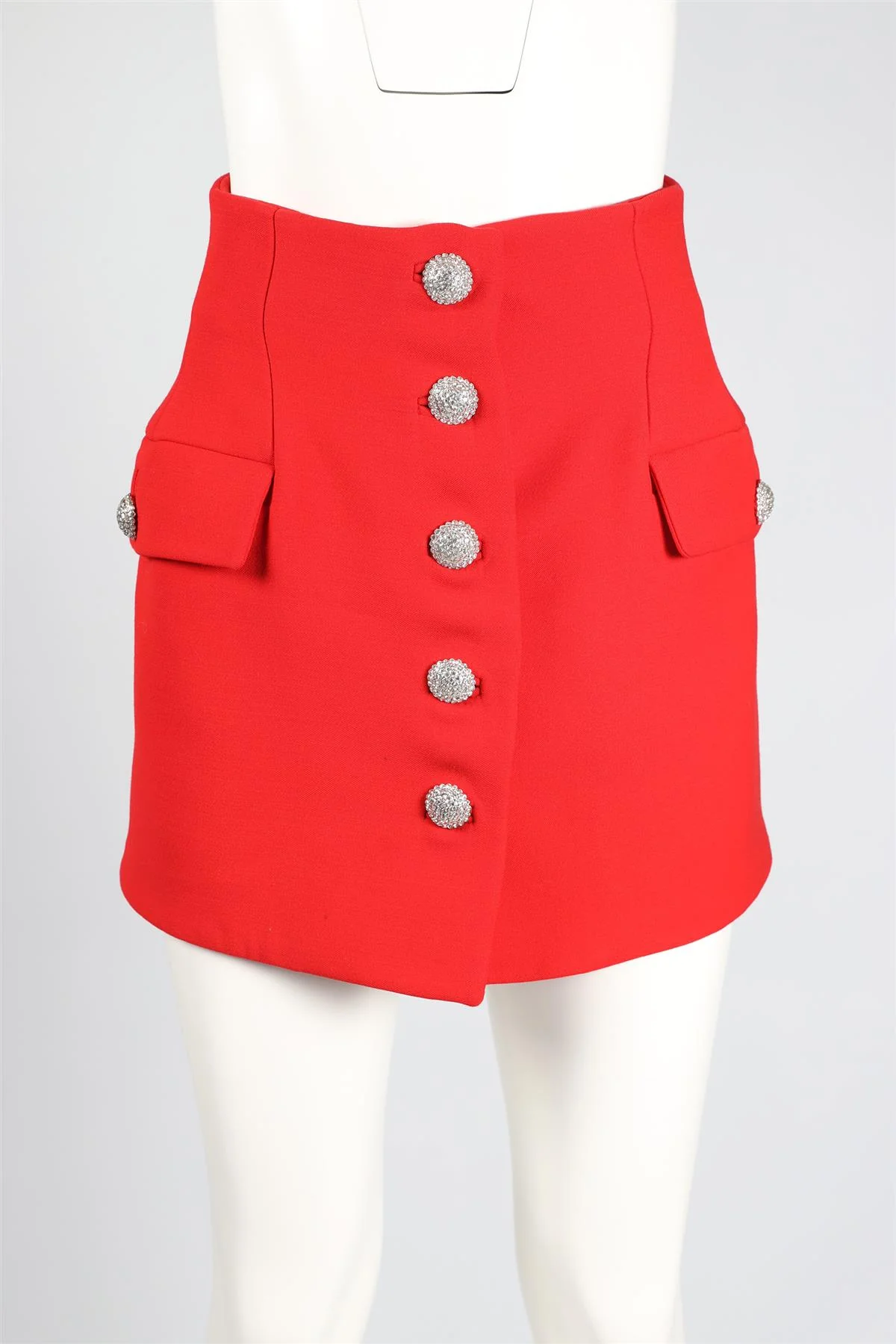 ALESSANDRA RICH RED CRYSTAL AND WOOL MINI SKIRT SMALL - Image 2