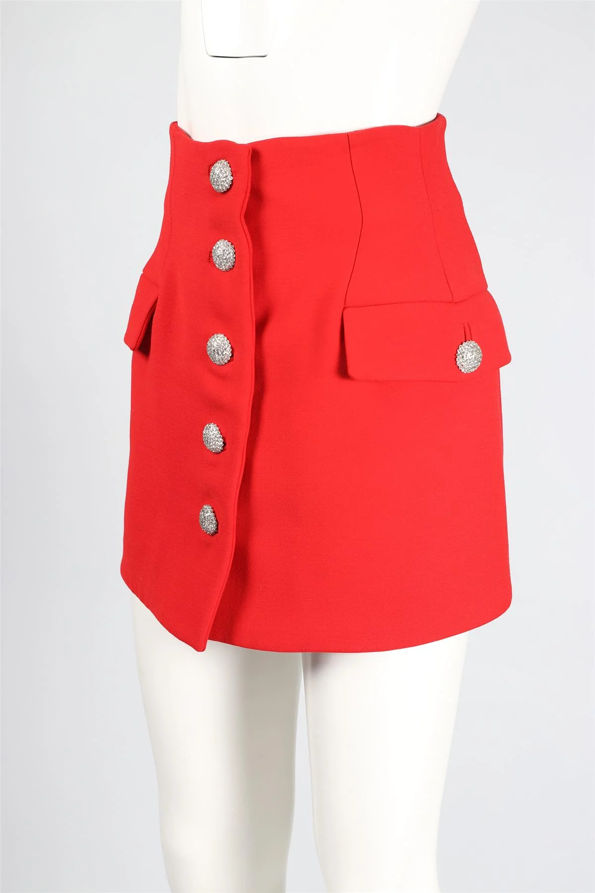 ALESSANDRA RICH RED CRYSTAL AND WOOL MINI SKIRT SMALL - Image 3
