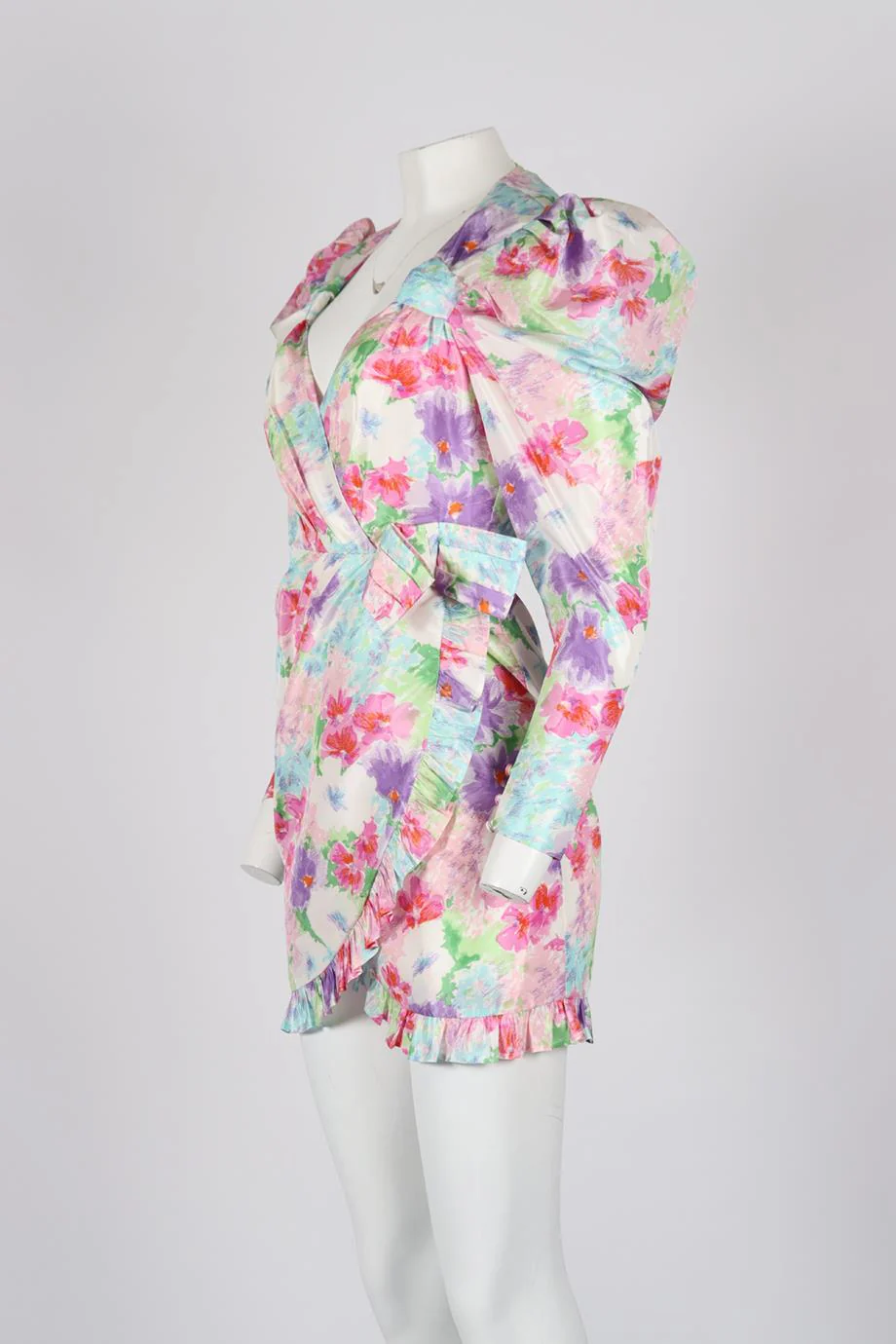 ALESSANDRA RICH RUFFLED FLORAL PRINT SILK MINI DRESS IT 40 UK 8 - Image 3