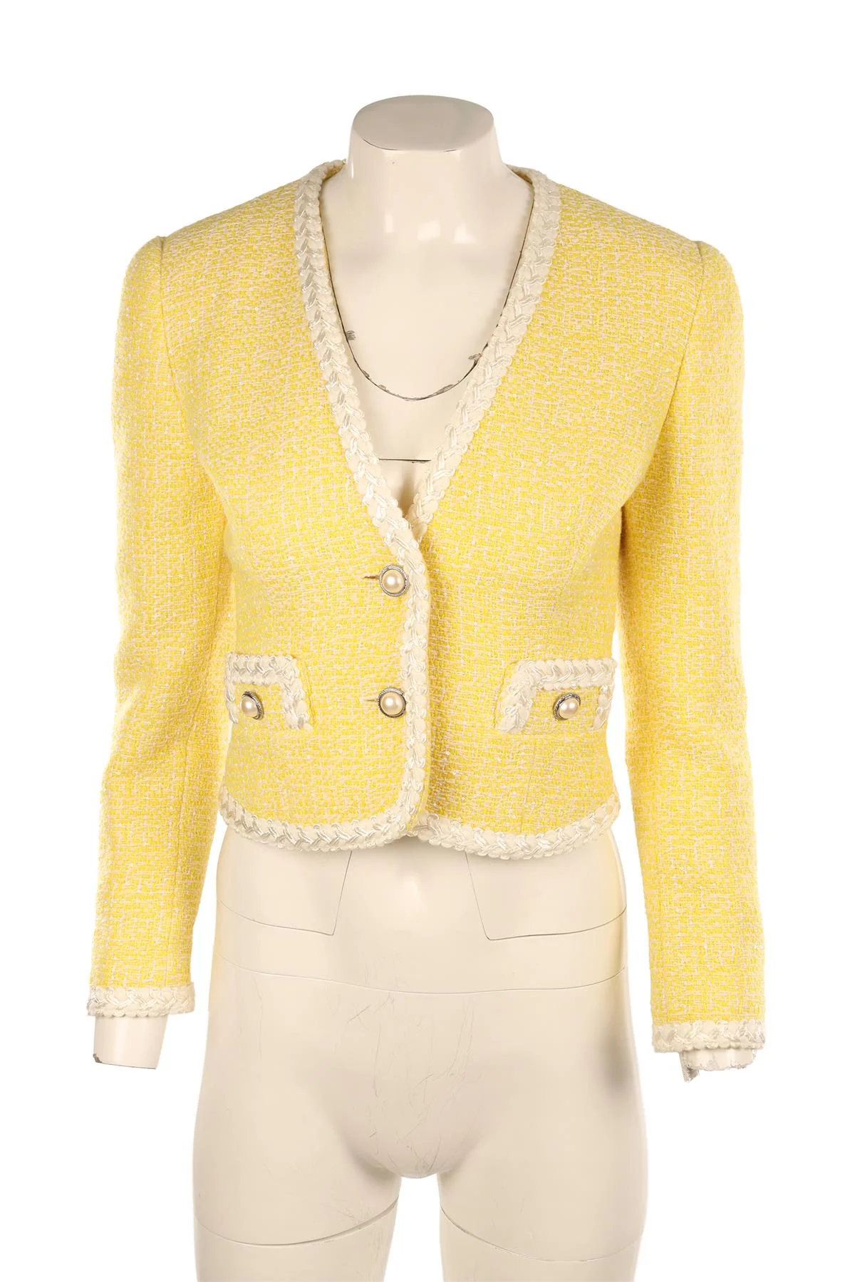 ALESSANDRA RICH YELLOW TWEED JACKET IT 40 UK 8 - Image 2